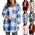 thumbnail image 1 of DDAPJ pyju Womens Fuzzy Fleece Jackets Plaid Hooded Cardigan Winter Hoodie Coat Sherpa Outerwear with Pockets Pink M, 1 of 4