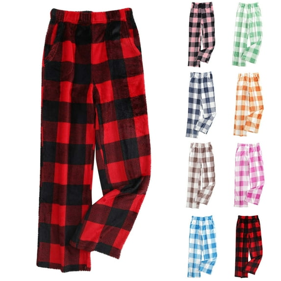 DDAPJ pyju Womens Fuzzy Fleece Pants Flannel Plaid Pajama Pants Baggy Comfy Lounge Trousers Winter Warm Soft Sleep Bottoms Pink XXXL