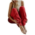 thumbnail image 1 of DDAPJ pyju Womens Fuzzy Fleece Pants, Winter Warm High Waisted Lounge Pants Cozy Fluffy Pajama Pants Sleepwear Bottoms Red S, 1 of 7
