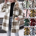 thumbnail image 1 of DDAPJ pyju Womens Fuzzy Fleece Plaid Jacket Button Down Shacket Winter Warm Teddy Coat with Pockets Army Green XXL, 1 of 7