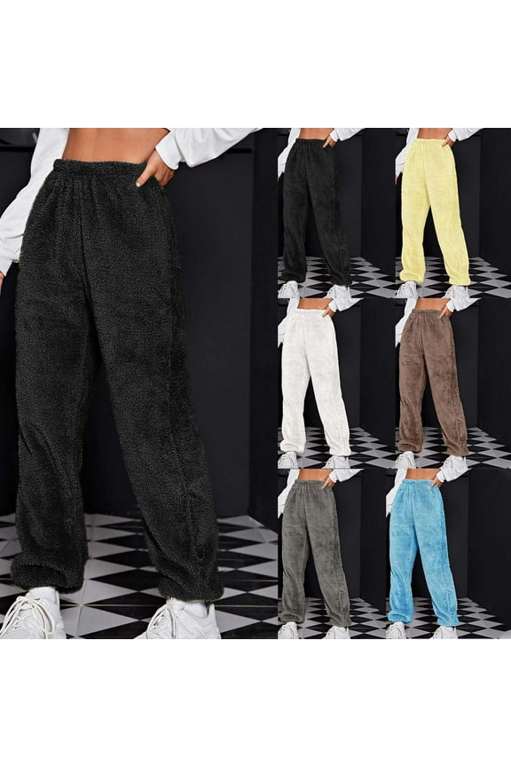 Womens Fuzzy Pajama Pants Soft Comfy Fleece Pajama Lounge Long Pants Winter Warm Sleepwear Bottoms Black XXL