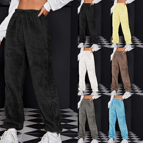 DDAPJ pyju Womens Fuzzy Pajama Pants Soft Comfy Fleece Pajama Lounge Long Pants Winter Warm Sleepwear Bottoms Birthday Gifts Black XXXXL