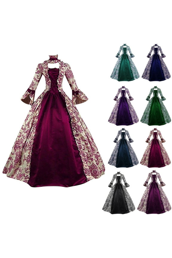 Womens Gown Dresses Petal Long Sleeve Medieval Retro Gothic Palace Dress Ladies Plus Size Floor Length Cosplay Long Dress Army Green L