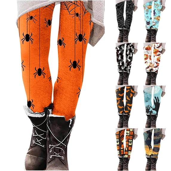DDAPJ pyju Womens Halloween Leggings Spooky Season Printed High Waist Stretch Yoga Pants Novelty Holiday Tights Buttery Soft Casual Milk Silk Legging Multicolor XXL
