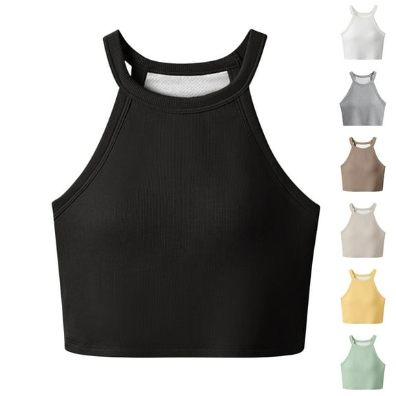 DDAPJ pyju Womens Halter Longline Sports Bra Padded Gym Athletic Workout Yoga Crop Tank Tops with Built in Bra Racerback Camisole Holiday Sales Yellow S