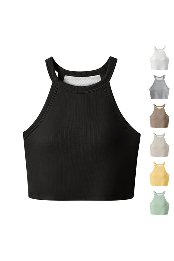 Womens Halter Longline Sports Bra Padded Gym Athletic Workout Yoga Crop Tank Tops with Built in Bra Racerback Camisole Sales of the Day Green L