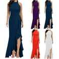 thumbnail image 1 of DDAPJ pyju Womens Halter Neck Maxi Dress Sleeveless Mermaid Prom Dress Ruffled High Split Evening Dresses Elegant Wedding Guest Dresses White XXL, 1 of 6