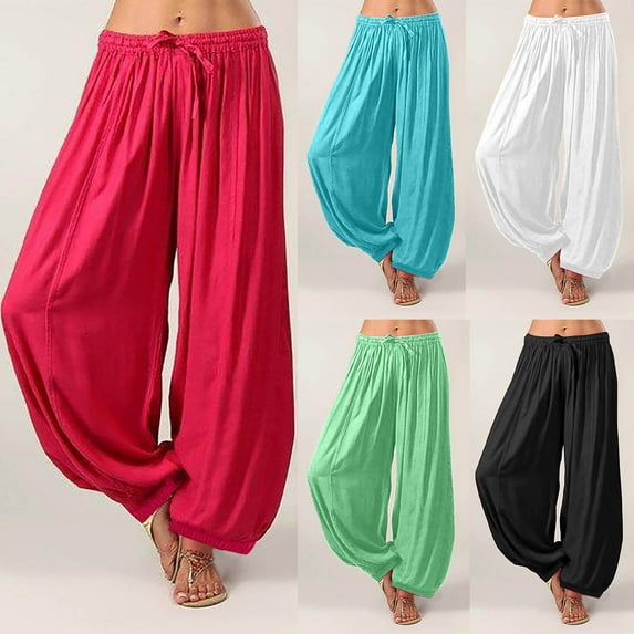 DDAPJ pyju Womens Harem Athletic Pants Kung Fu Baggy Pants Stretchy Elastic Waist Drawstring Taichi Martial Arts Practice Trousers Red L