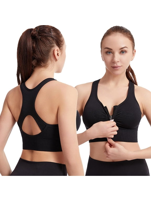 Womens High Impact Sports Bras Wireless Post Surgery Bra Zip Front Padded Yoga Bras for Workout Fitness Clearance Sale Black L