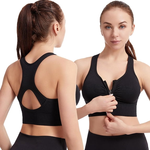 DDAPJ pyju Womens High Impact Sports Bras Wireless Post Surgery Bra Zip Front Padded Yoga Bras for Workout Fitness Clearance Sale Black M