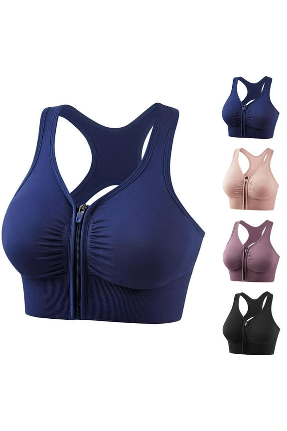 Womens High Impact Sports Bras Wireless Post Surgery Bra Zip Front Padded Yoga Bras for Workout Fitness Birthday Gifts Pink L