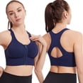 thumbnail image 1 of DDAPJ pyju Womens High Impact Sports Bras Wireless Post Surgery Bra Zip Front Padded Yoga Bras for Workout Fitness Sales of the Day Navy XXXL, 1 of 5