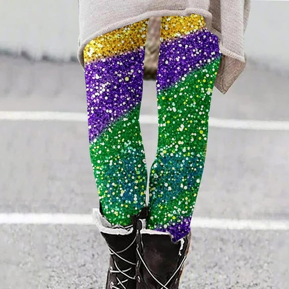 DDAPJ pyju Womens Holiday Leggings Mardi Gras Outfits Tuesday Carnival Mask Print Tights Stretch High Waist Casual Workout Yoga Pants Multicolor L