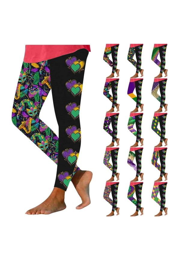 Womens Holiday Leggings Mardi Gras Outfits Tuesday Carnival Mask Print Tights Stretch High Waist Casual Workout Yoga Pants Sales of the Day Multicolor XXL