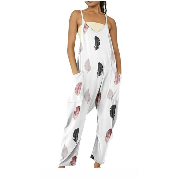 DDAPJ pyju Womens Jumpasuit Vintage Floral Print Jumpsuits Spaghetti Straps V Neck Overall Romper Casual Loose Wide Leg Rompers with Pockets monos para mujer Pink XXXL