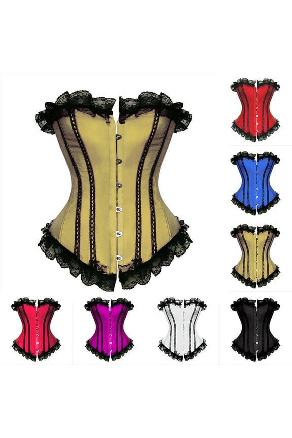 Womens Lace Up Bustier Waist Cincher Boned Overbust Shaper Party Showgirl Corsets Lingerie Bodyshaper Y2k Tops Strapless Push Up Bodysuit Outfit Prime Sales Black M
