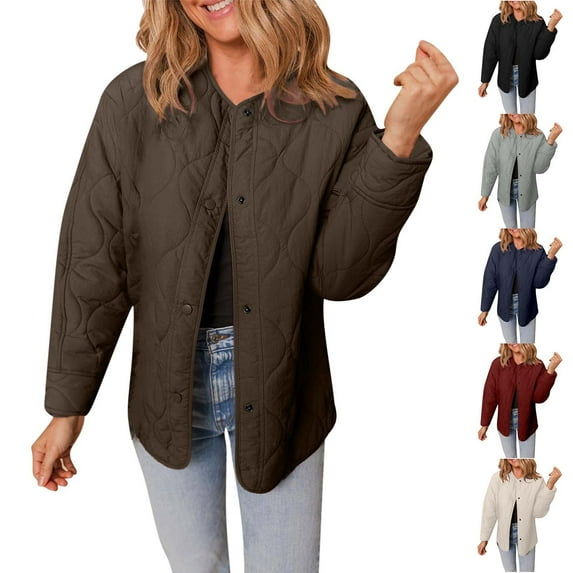 DDAPJ pyju Womens Lightweight Puffer Jacket Quilted Down Jacket Warm Winter Trendy Casual Outerwear with Pockets Brown S