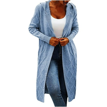 DDAPJ pyju Womens Long Hooded Cardigan Sweaters 2023 Clearance, Cable Knit Casual Open Front Long Sleeve Loose Sweater Solid Color Outwear Coats with Ribbed Cuffs
