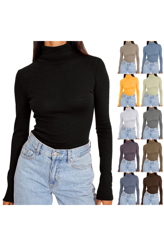 Womens Long Sleeve Mock Turtleneck Tops Stretch Tight Basic T Shirt Lightweight Thermal Shirts Brown XL