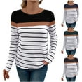 thumbnail image 1 of DDAPJ pyju Womens Long Sleeve Striped Shirts Trendy Casual Fall T-Shirts Color Block Tee Tops Ofertas del día Black L, 1 of 8