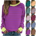 thumbnail image 1 of DDAPJ pyju Womens Long Sleeve Striped Shirts Trendy Casual Fall T-Shirts Lightweight Crewneck Sweatshirt Ofertas Hoy Liquidación Red XXXXXL, 1 of 6