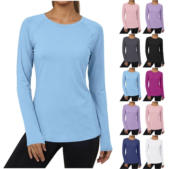 DDAPJ pyju Womens Long Sleeve Sun Shirt Raglan Workout Hiking Running Tops UPF 50+ UV Rash Guard Swim Shirt Blue XXL