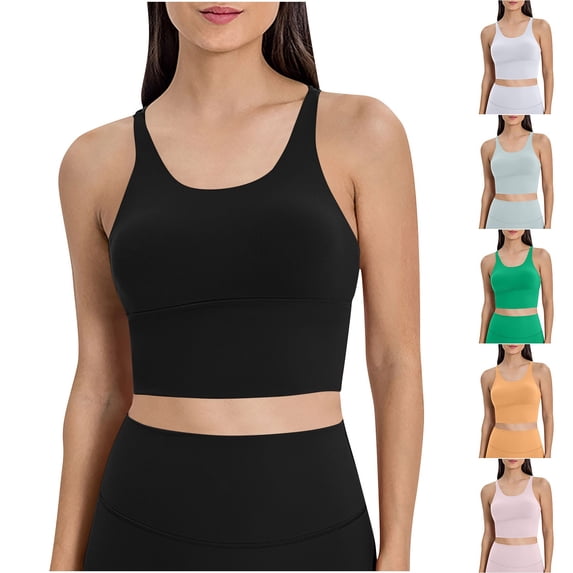 DDAPJ pyju Womens Longline Sports Bras Criss-Cross Back Padded Strappy Workout Bra Medium Support Yoga Fitness Bras Green 6