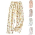 thumbnail image 1 of DDAPJ pyju Womens Lounge Pants Boho Floral Print Drawstring Wide Leg Palazzo Pants Elastic Waist Baggy Comfy Trousers with Pockets Lightning Sales White M, 1 of 5