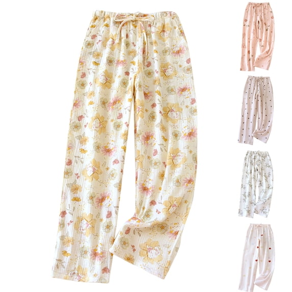 DDAPJ pyju Womens Lounge Pants Boho Floral Print Drawstring Wide Leg Palazzo Pants Elastic Waist Baggy Comfy Trousers with Pockets Lightning Sales White M
