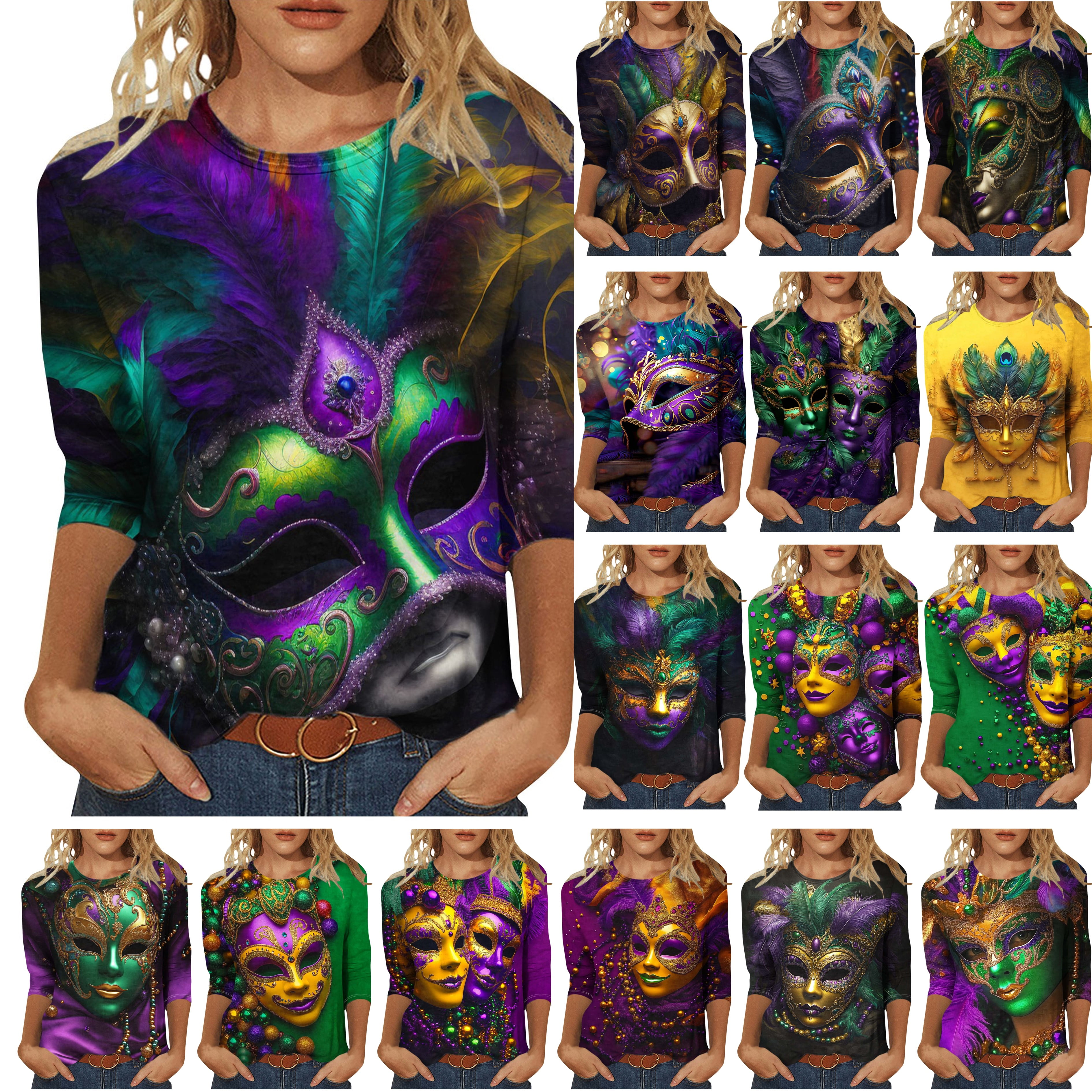 DDAPJ pyju Womens Mardi Gras Tops 2025 3/4 Length Sleeve Casual Parade ...