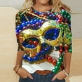 thumbnail image 1 of DDAPJ pyju Womens Mardi Gras Tops 3/4 Sleeve Crewneck Cute Shirts Casual Carnival Party Mask Print Trendy Tops Three Quarter Length T Shirt Parade Pullover Multicolor XXXL, 1 of 5