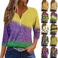 thumbnail image 1 of DDAPJ pyju Womens Mardi Gras Tops Dressy Casual Button V Neck Henley Shirts Mask Print Carnival Costume 3/4 Sleeve Parade Tshirt Multicolor M, 1 of 6
