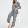 thumbnail image 1 of DDAPJ pyju Womens Maternity Nursing Pajamas Set Long Sleeve Breastfeeding T Shirts and Pants 2 Piece Pregnancy Lounge Sets Labor Delivery Hospital Pjs Gray L, 1 of 6