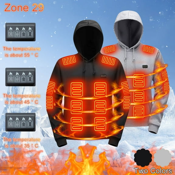 DDAPJ pyju Womens Mens Heated Hoodies Drawstring Hooded Sweatshirts Unisex USB Electric Heating Warm Winter Pullover Hoodie without Battery Gray XXXL