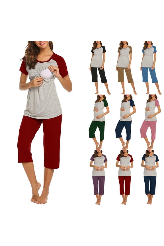 Womens Nursing Pajamas Maternity Breastfeeding Pjs Sleepwear Soft Postpartum Lounge Set Pregnancy Clothes Birthday Gifts Navy XXL