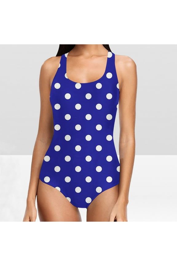 Womens One Piece Swimsuits Cute Polka Dot Print Beach Swimwear Tummy Control Slimming Bathing Suits Sport Swimsuits Dark Blue XL