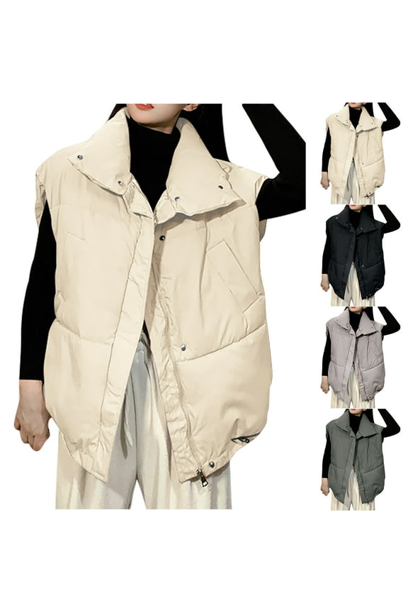Womens Oversized Puffer Vest Stand Collar Full Zip Sleeveless Bubble Puffer Vest Quilted Padded Warm Coat Trendy Casual Winter Outwear Black XL