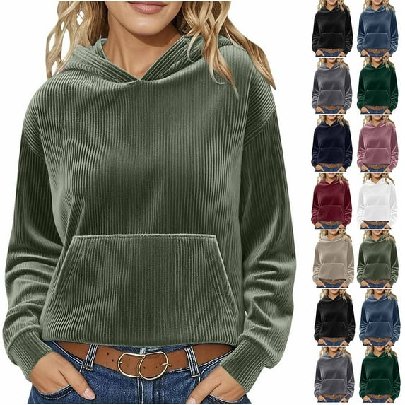 DDAPJ pyju Womens Oversized Textured Hoodie Corduroy Hooded Sweatshirt Fall Casual Pullover Hoodies with Kangaroo Pocket Green S
