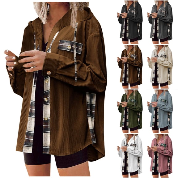 DDAPJ pyju Womens Plaid Shacket Oversized Corduroy Shirt Jacket Casual Trendy Fall Jackets with Pocket Army Green XXL