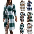 thumbnail image 1 of DDAPJ pyju Womens Plaid Trench Coat Notched Lapel Double Breasted Pea Coat Winter Woolen Coats Long Shacket Jacket with Pockets Today's Clearance Sale Green L, 1 of 7