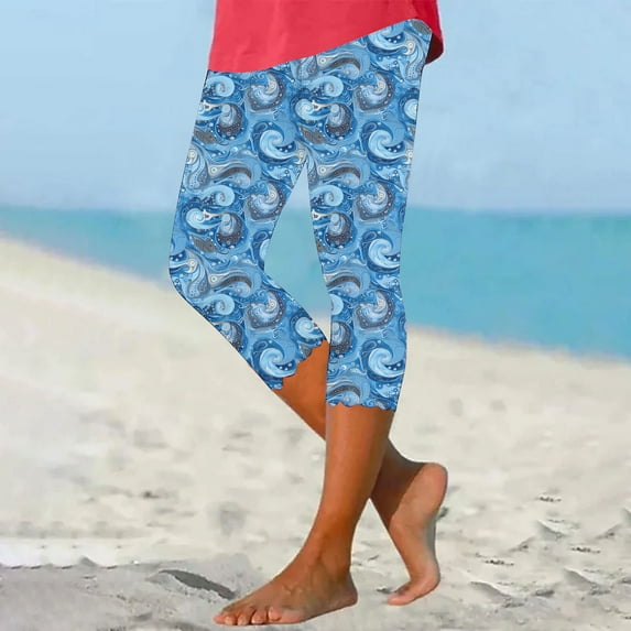 DDAPJ pyju Womens Plus Size Capri Leggings Floral Print High Waisted Capris Pants Summer Casual Cropped Pants Prime Sales Today Multicolor XL