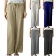 thumbnail image 1 of DDAPJ pyju Womens Plus Size Linen Pants Drawstring High Waisted Wide Leg Palazzo Trousers Loose Flowy Beach Pants with Pockets Prime Sales Today Blue XXXXL, 1 of 7