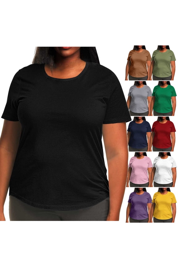Womens Plus Size T-shirts Basic Crew Neck Short Sleeve Tees Solid Casual Summer Tops Gray XXXXXL
