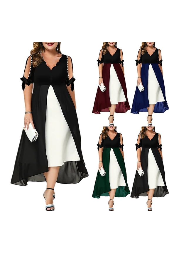 Womens Plus Size Wedding Guest Party Dresses Cold Shoulder V Neck Maxi Dresses Mesh Patchwork Flowy A Line Dress Formal Evening Gowns Birthday Gifts Blue XXXL