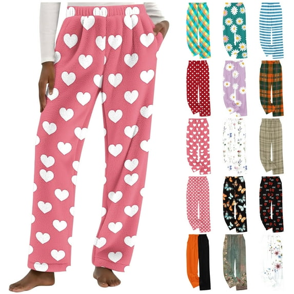 DDAPJ pyju Womens Plush Pajama Pants Soft Fuzzy Pajama Bottoms for Women Cozy Pj Fleece Lounge Pants Multicolor#3 M