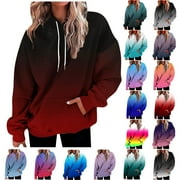DDAPJ PYJU Womens Pullover Hoodie Fall Fashion Long Sleeve Sweatshirts Gradient Color Casual Loose Tops Kangaroo Pocket Shirts Dark Purple XXL