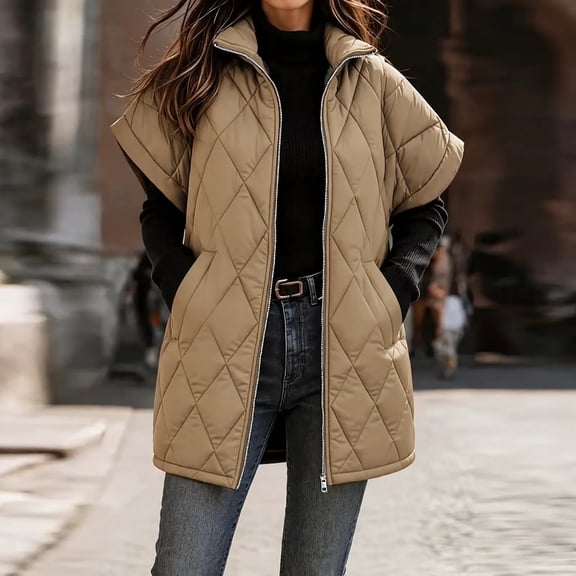 DDAPJ pyju Womens Quilted Vest Short Sleeve Puffer Jacket Lightweight Padded Gilet Zip Up Casual Outerwear with Pockets for Daily Work Outdoor Wear XXXL
