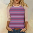 thumbnail image 1 of DDAPJ pyju Womens Raglan 3/4 Sleeve Tops Casual Striped T-shirts Color Block Baseball Shirt Loose Fit Mid-length Pullover Purple M, 1 of 5