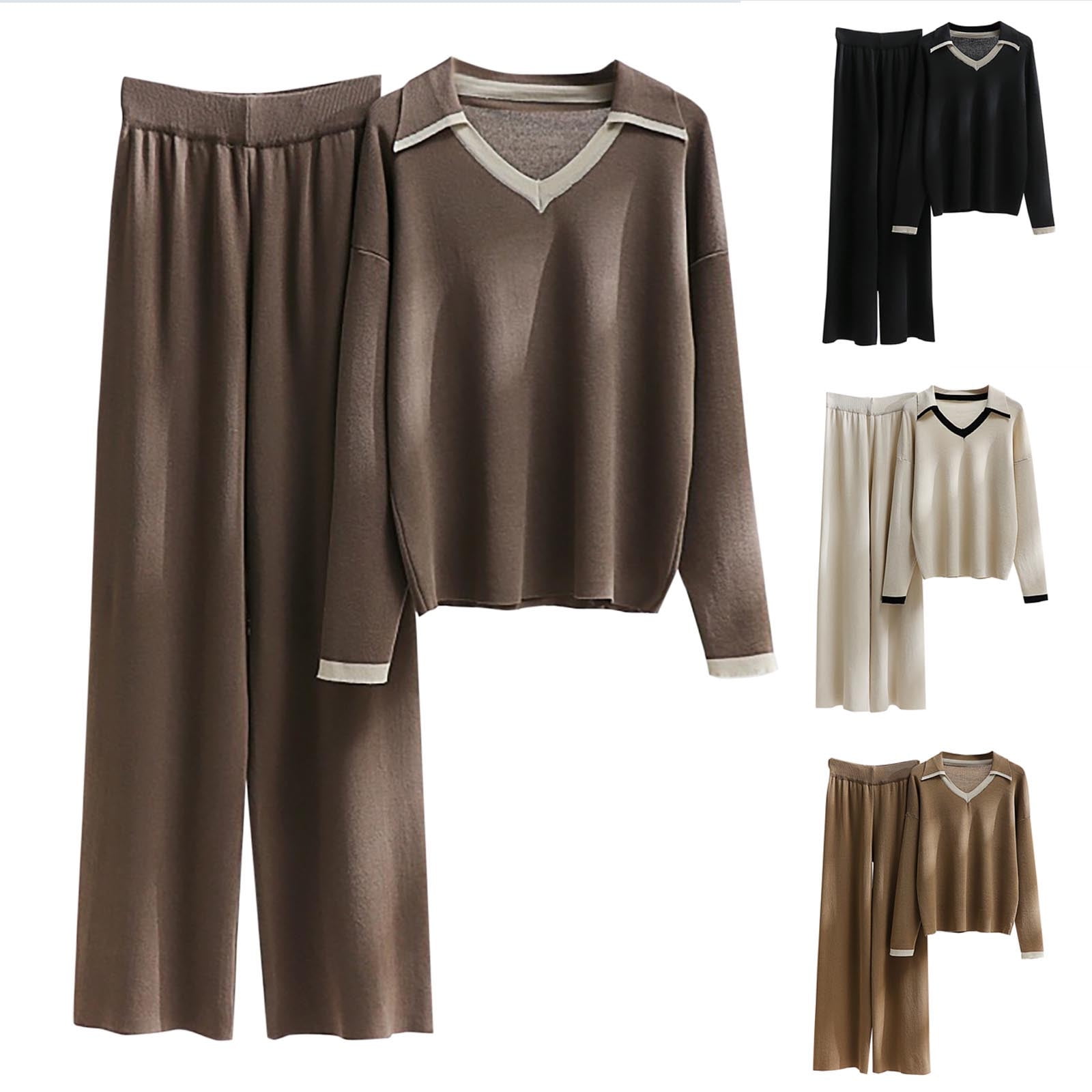 Knit Sweater and Pants Set - Drawstring Two-Piece Lounge