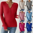 thumbnail image 1 of DDAPJ pyju Womens Ribbed Knit Shirts Button Up V Neck Henley Tops Slim Fit Long Sleeves Tunic Sweater Fall Casual Tee Blouses Pink XXL, 1 of 9